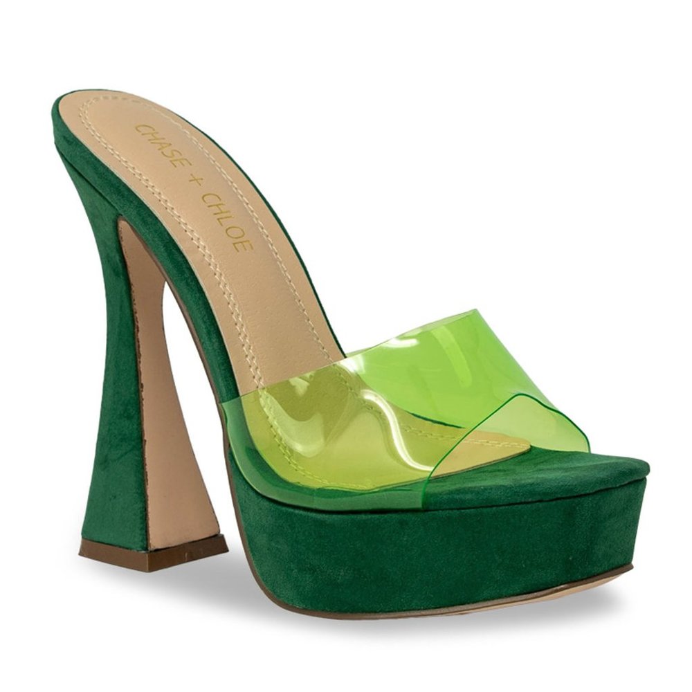 WOMEN'S FLARED BLOCK HEELED PLATFORMS - Picture 2 of 4